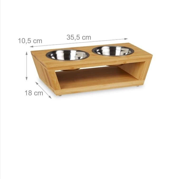 Set doua boluri inox pentru animale, suport bambus