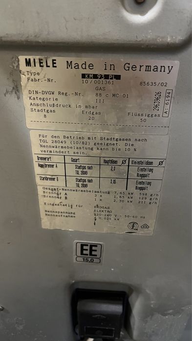 Miele Газови котлони професионални