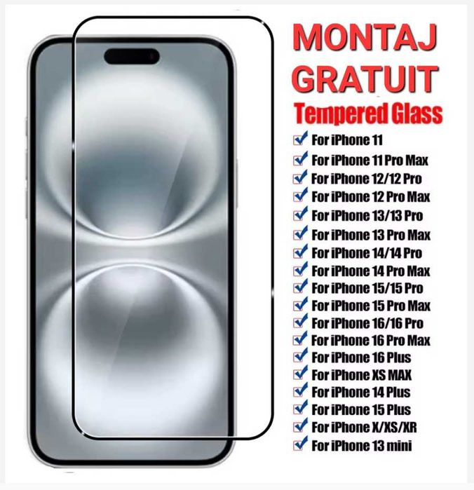 Folie Sticla iPhone 7 , 8 , XS , XR , 11 , 12 , 14 , 15 , 16 , 17