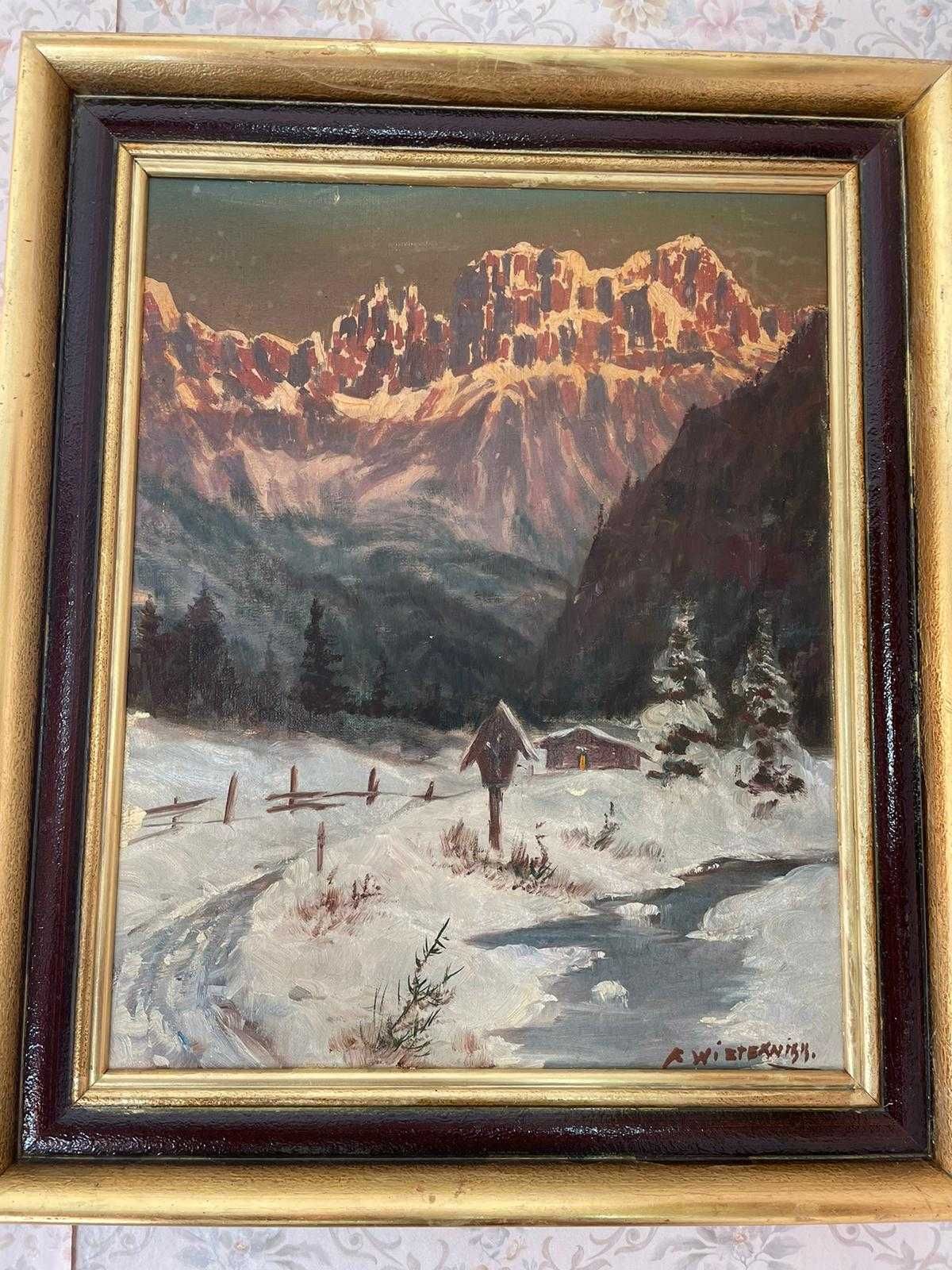 Tablou pictat si semnat cu peisaj de iarna