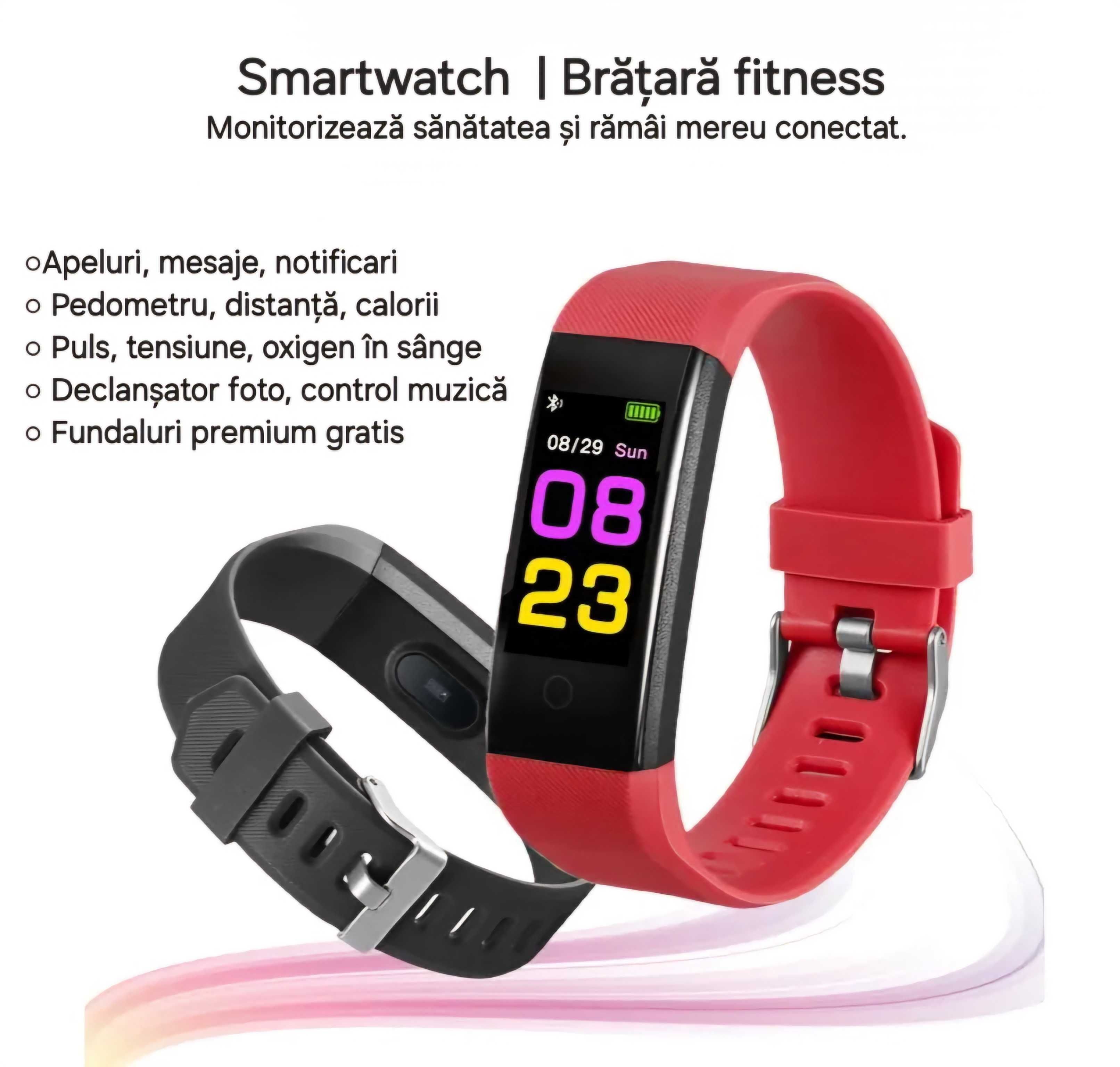 Smartwatch futurist. Multi-funcții: apel/mesaje/fitness/sănătate.Negru