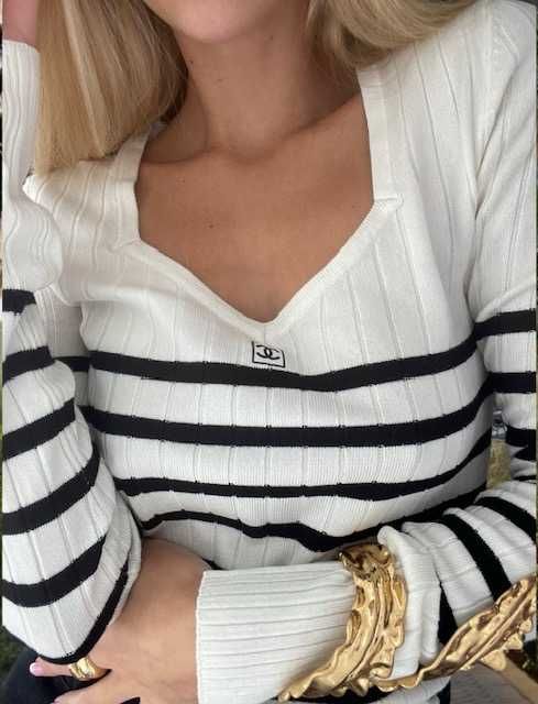Блуза фина плетка бяла шанел chanel пуловер половерм плетен
