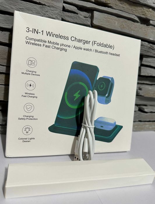 Statie incarcare wireless 3-in-1 (telefon + Apple Watch + casti)
