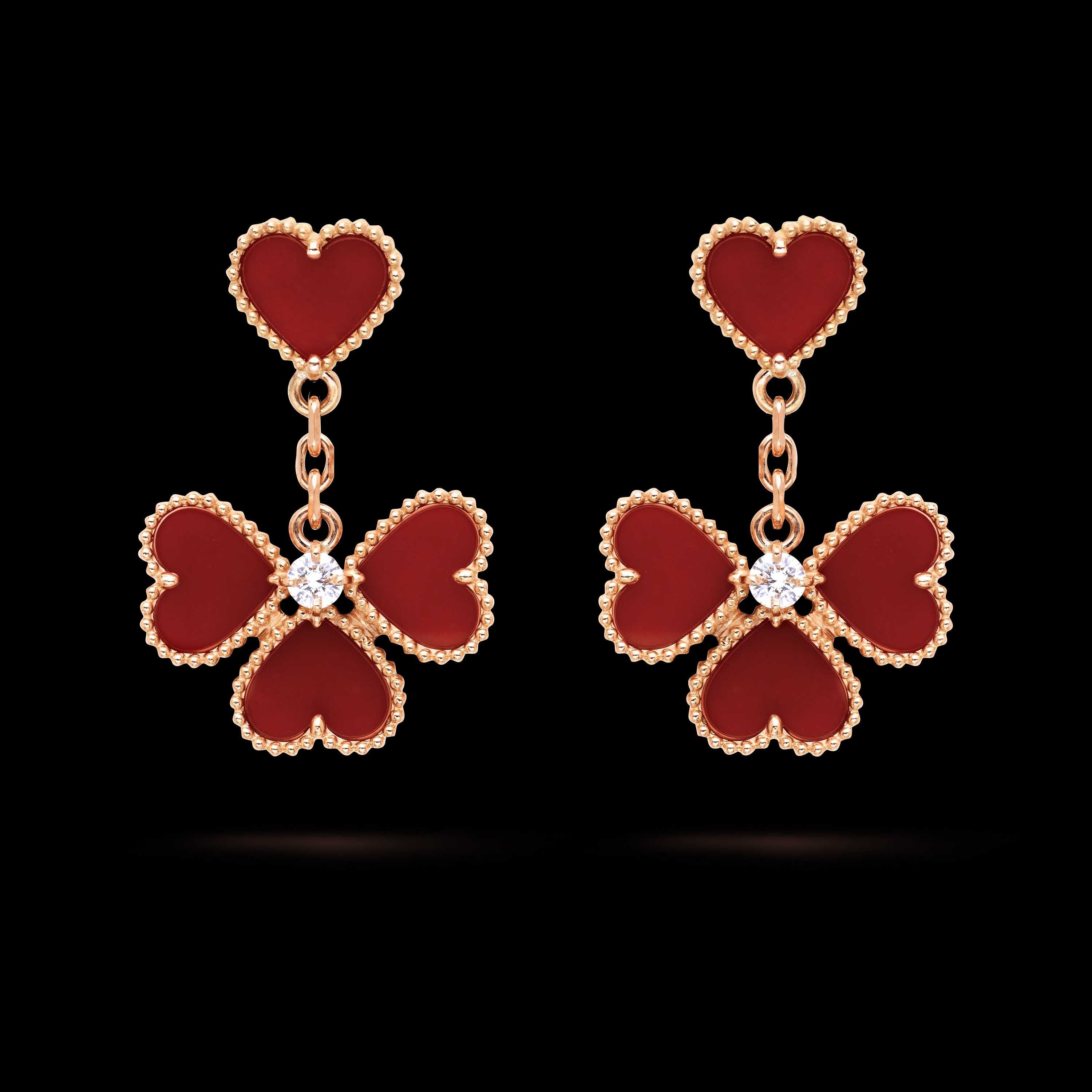 Van Cleef & Arpels VCA Rose Red Sweet Hearts Alhambra Дамски Обеци