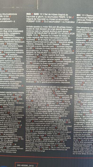 Mașini de înșurubat și găurit Parkside Performance cu acumulator incl