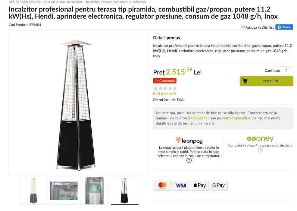 Incalzitor profesional pentru terasa tip piramida HENDI