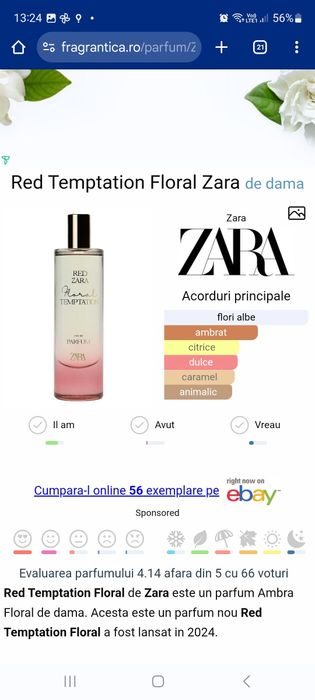 Parfum Red ZARA Floral Temptation nou