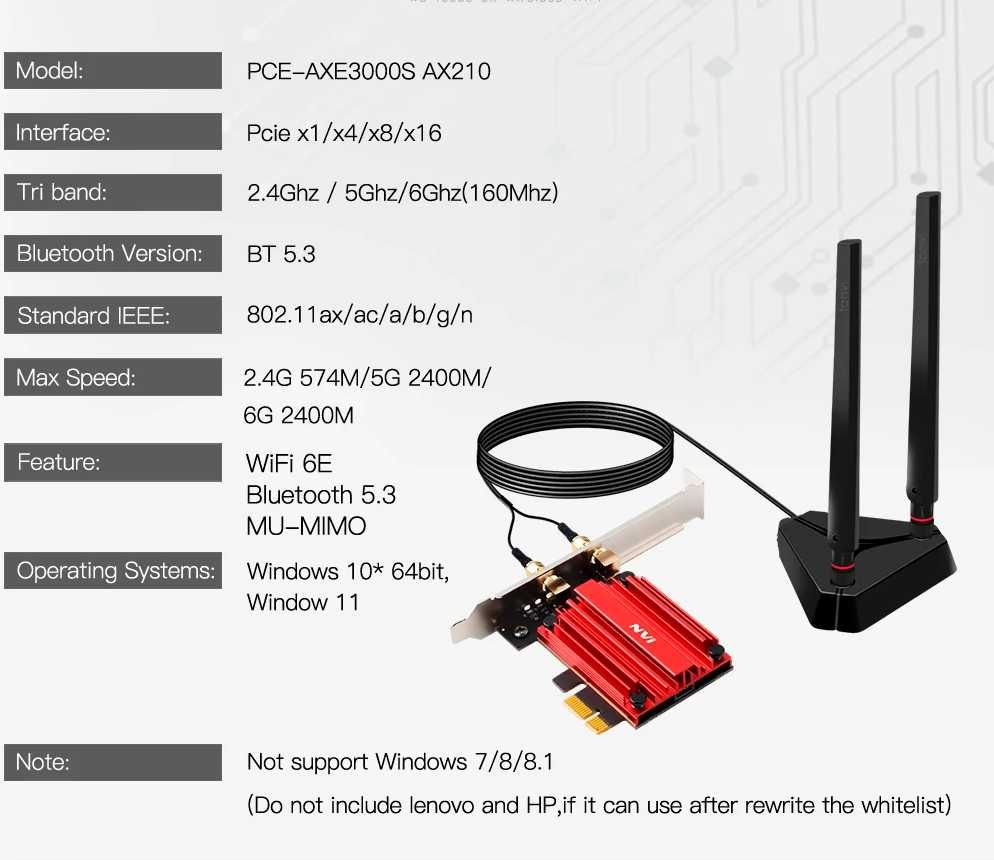 Wi-Fi 6E pci-e адаптер 5374 Мбит/с