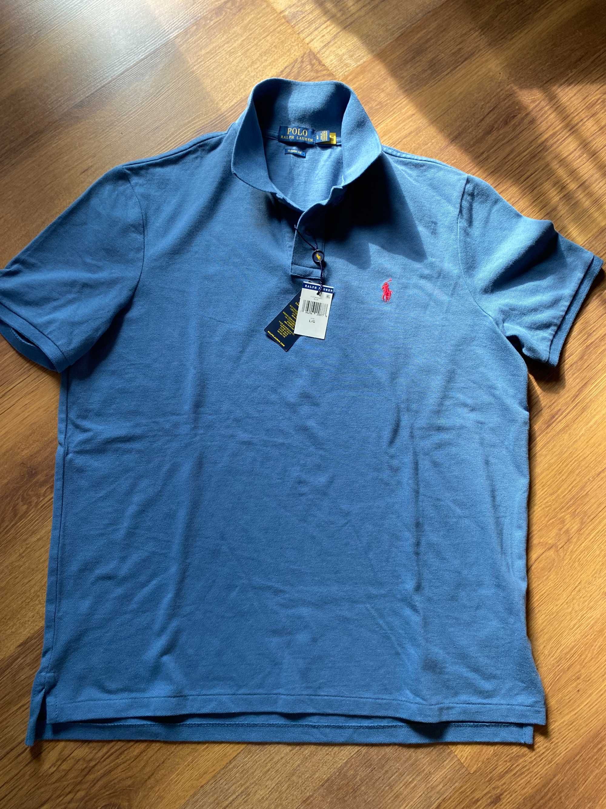 Tricou polo Ralph Lauren albastru masura L original cu eticheta pe el