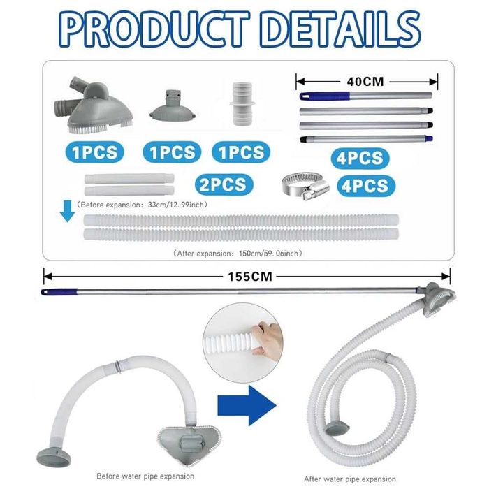Aspirator de podea pentru piscină cu furtun