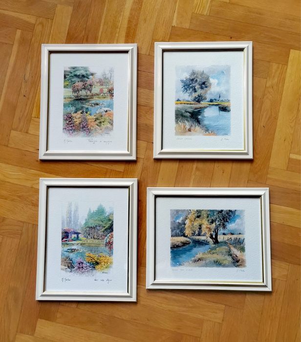 Антикварна картина с дървена рамка стъкло паспарту жена с шапка