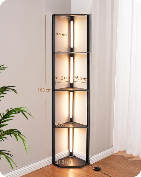 Lampa de Podea EDISHINE cu Raft din Lemn și Iluminare LED Dimabilă