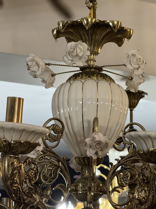 Candelabru bronz masiv - portelan