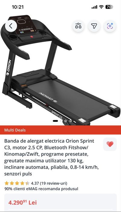 Banda de alergat Orion Sprint C3,  14km/h, inclinare automata