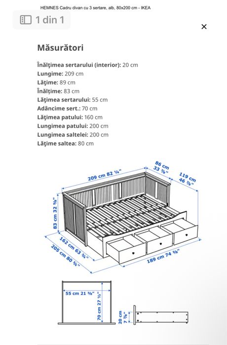 Vand Pat Hemnes Cadrul Divan + 2 saltele