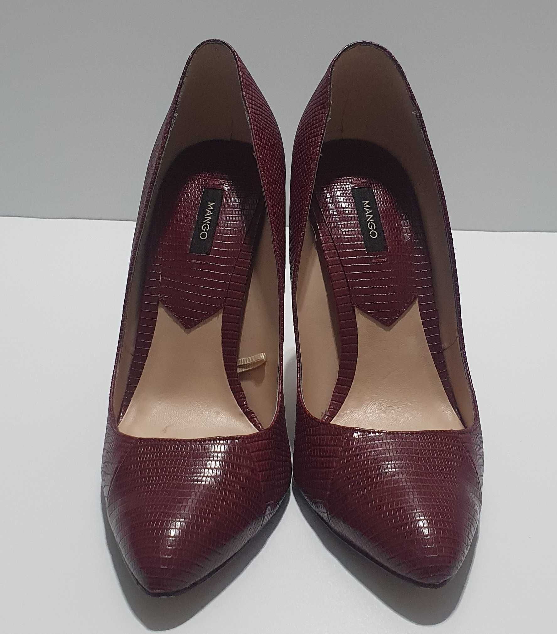 Pantofi Mango stiletto marimea 38 piele naturala toc 10 cm burgundy