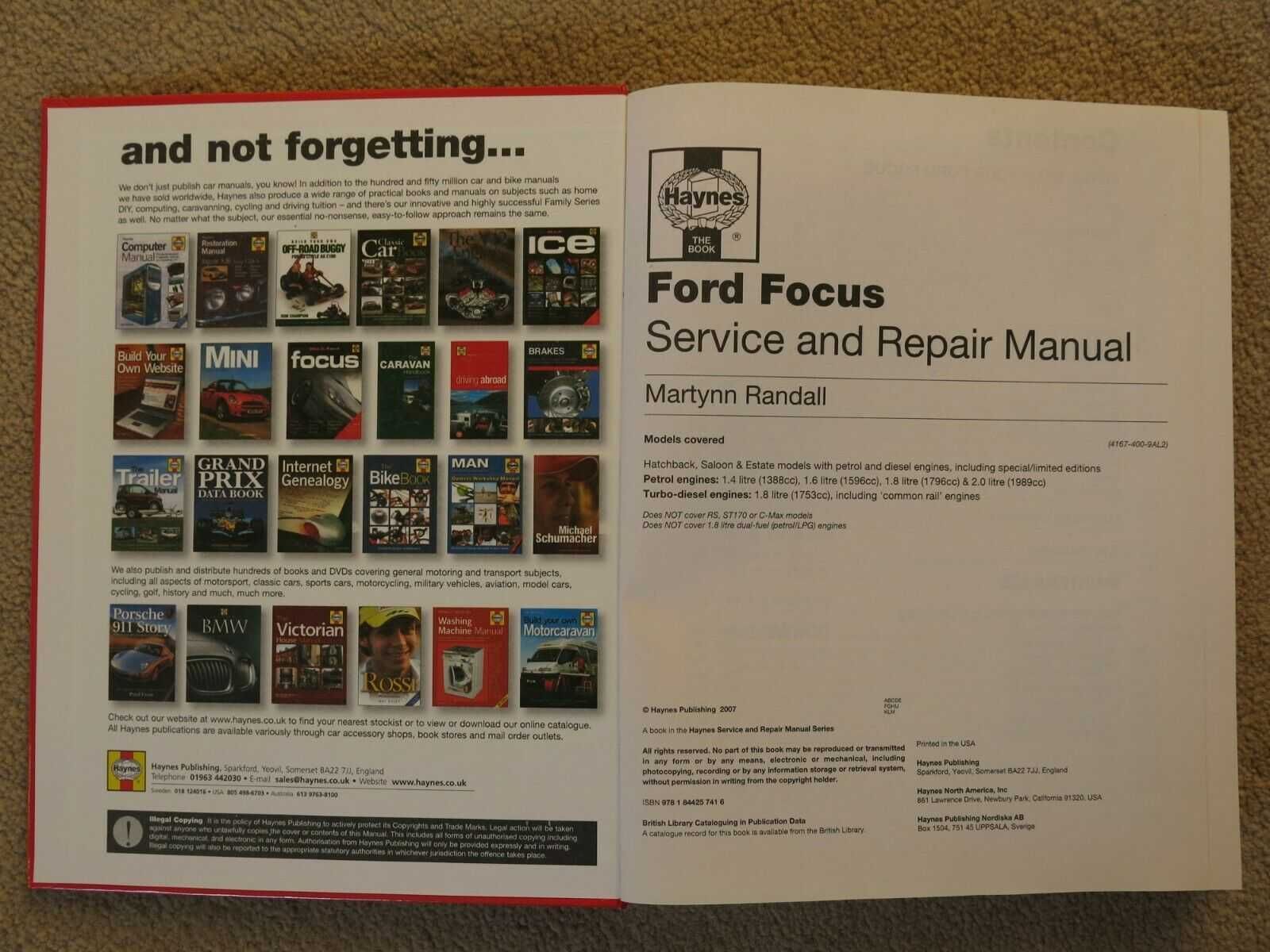 Manuale auto Haynes Ford Focus anii 2001-2014