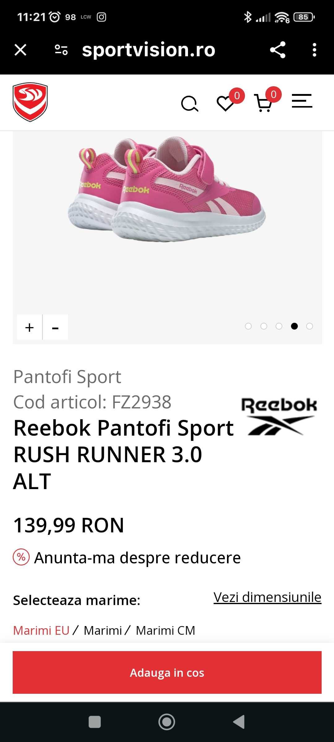 Adidași Reebok Rush Runner, mărimea 31