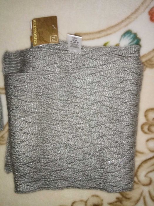 Set caciula (boneta) + fular, elegante, gri-petrol. NOI.