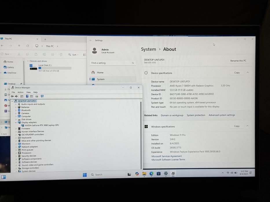 15.6’FHD IPS 120Hz/RTX 3060 6GB/Dell Gaming/Ryzen 7-5800H/12GB/512GB