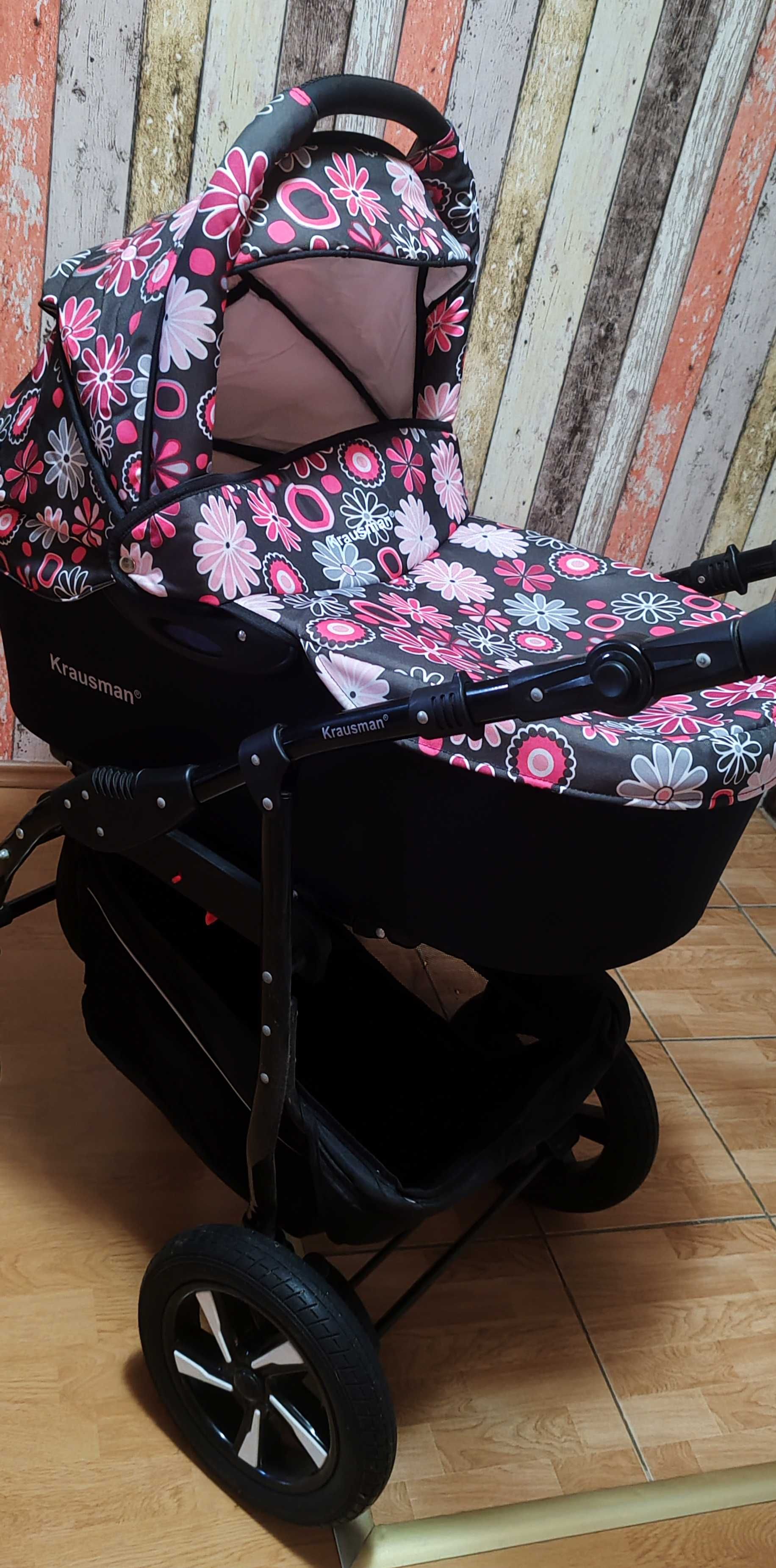 Carucior Krausman Copii Bebe 3 in 1 - Kraus Clasic Black Pink