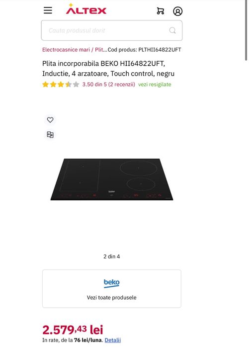 Vand plita cu inductie incorporabila Beko