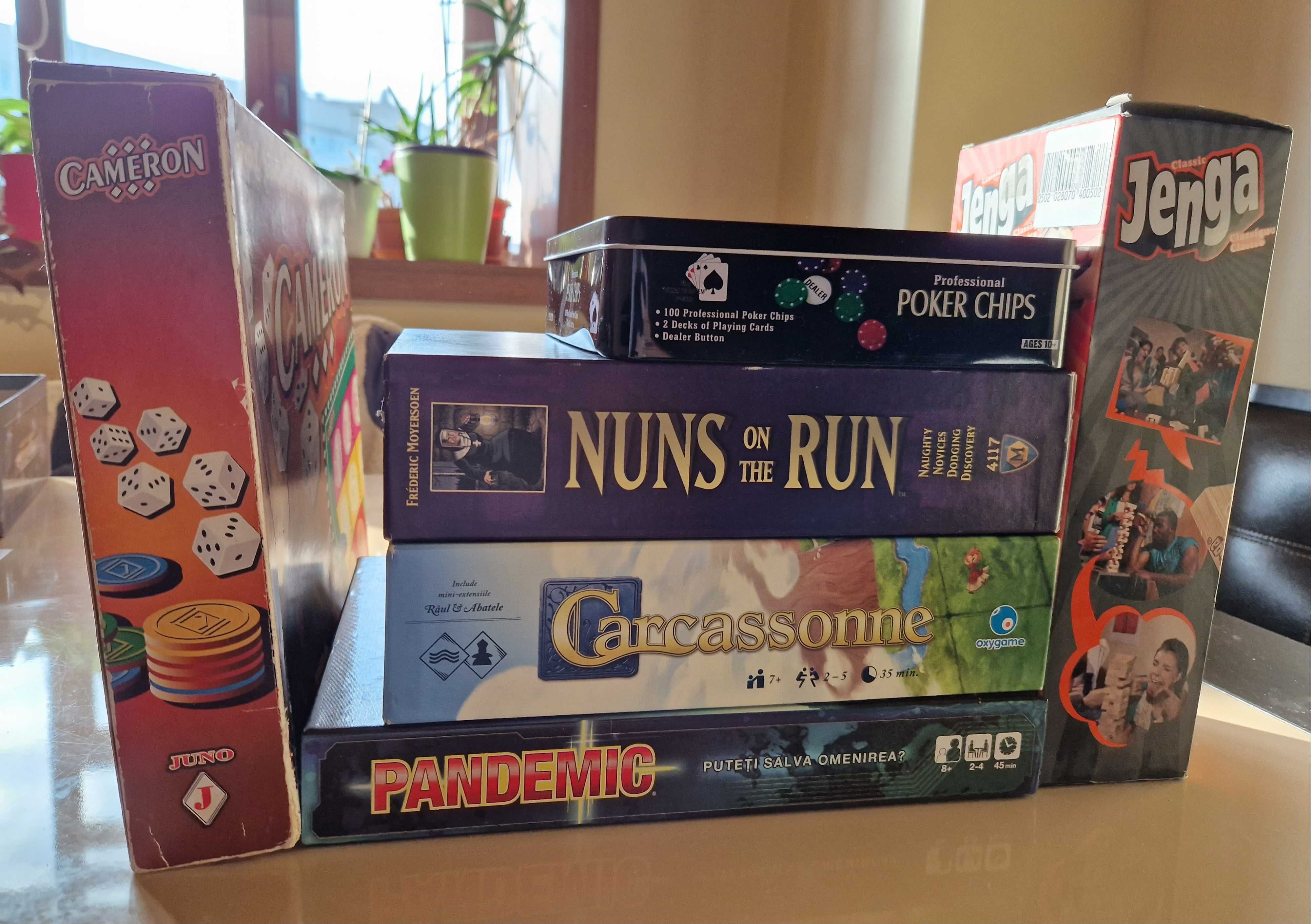 Boardgames:  Nuns on the run, Jenga, poker
