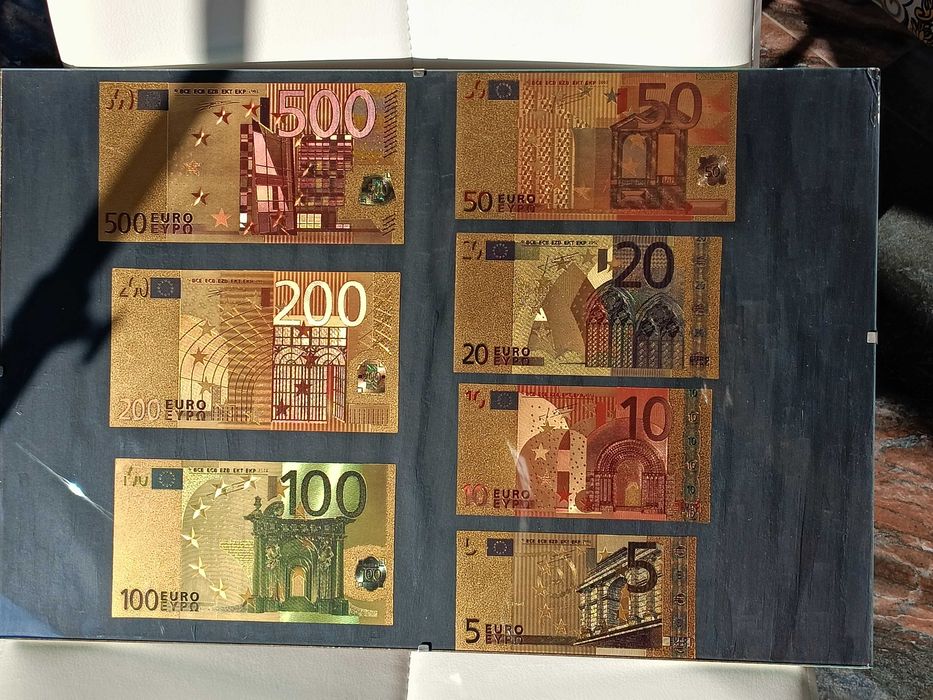Евро банкноти, златисти , двустранни плакети в рамка