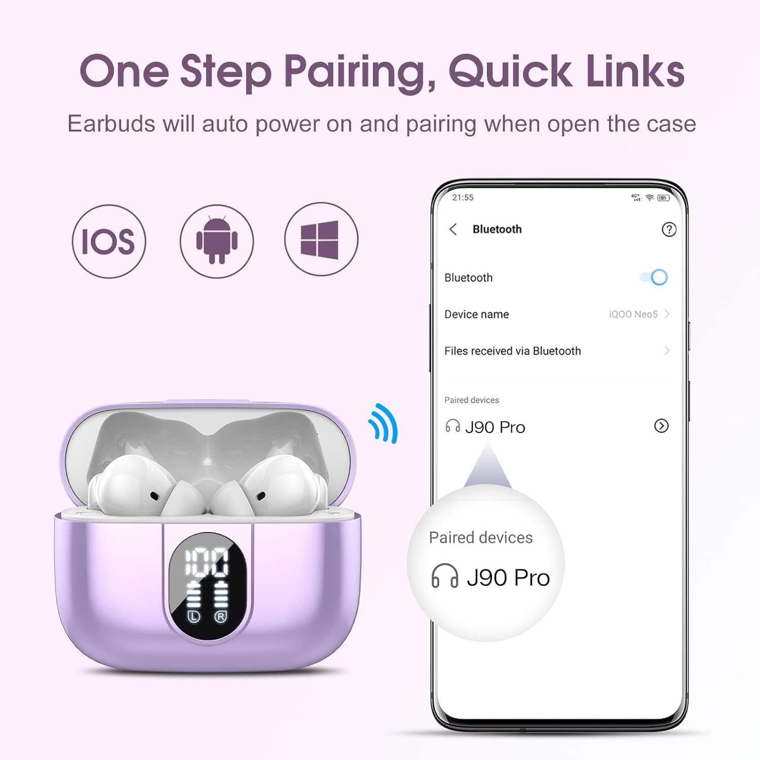 Casti Buetooth Wireless in Ear Smart Touch control Alb Led Nou sigilat