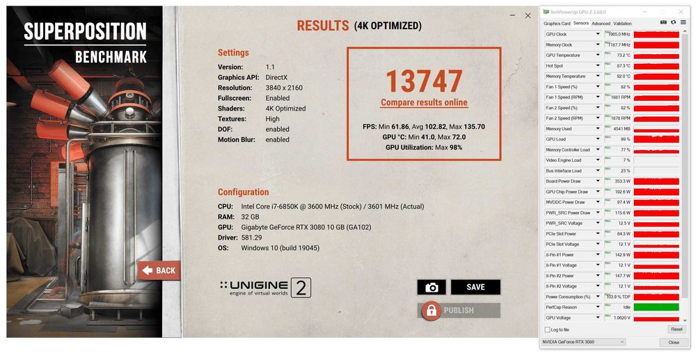 ТОП състояние Видео карта GPU GIGABYTE RTX 3080 EAGLE OC 10G GDDR6X