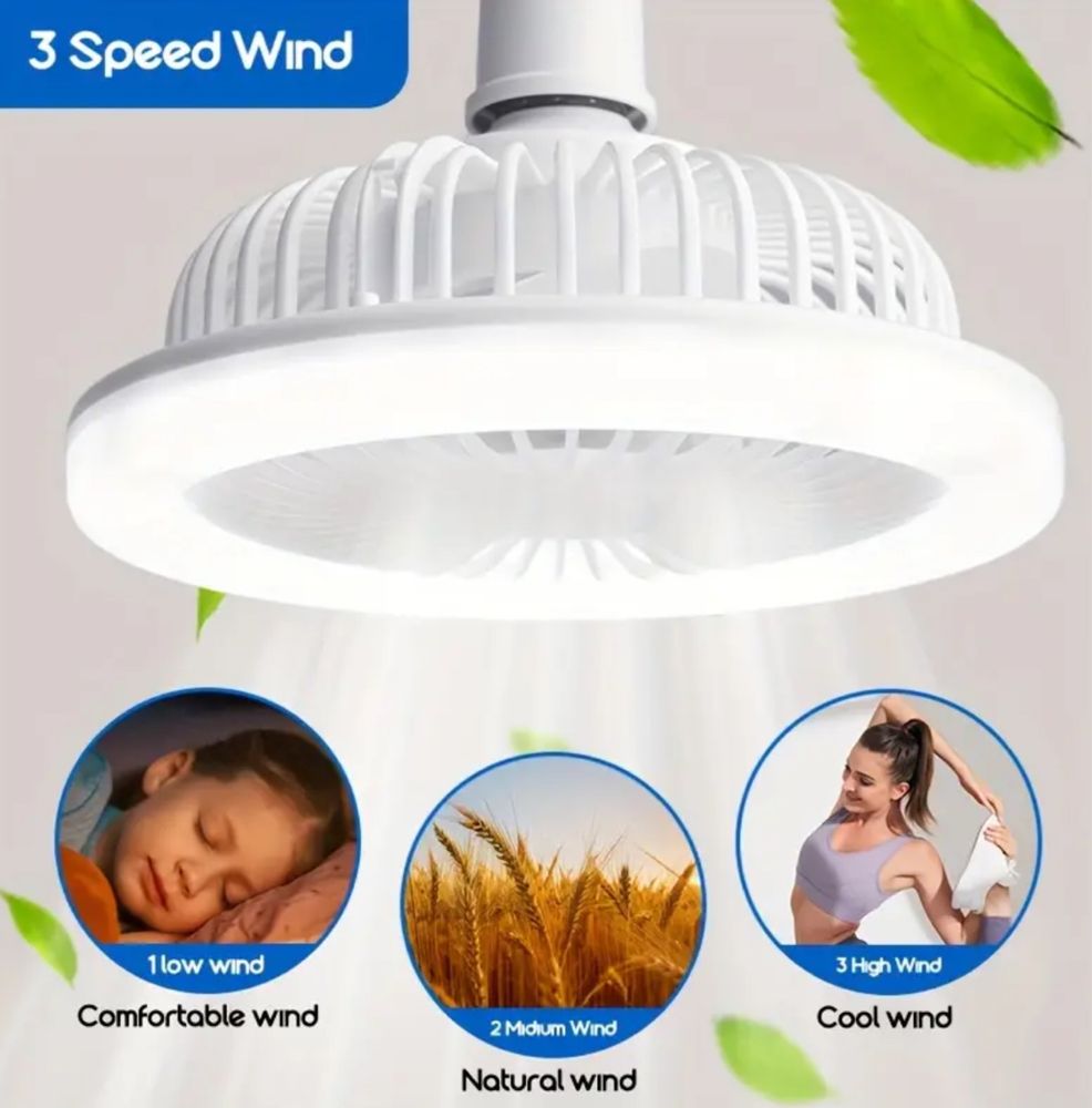 Ventilator de tavan cu lumina, Telecomanda, 3 viteze, 10", Alb