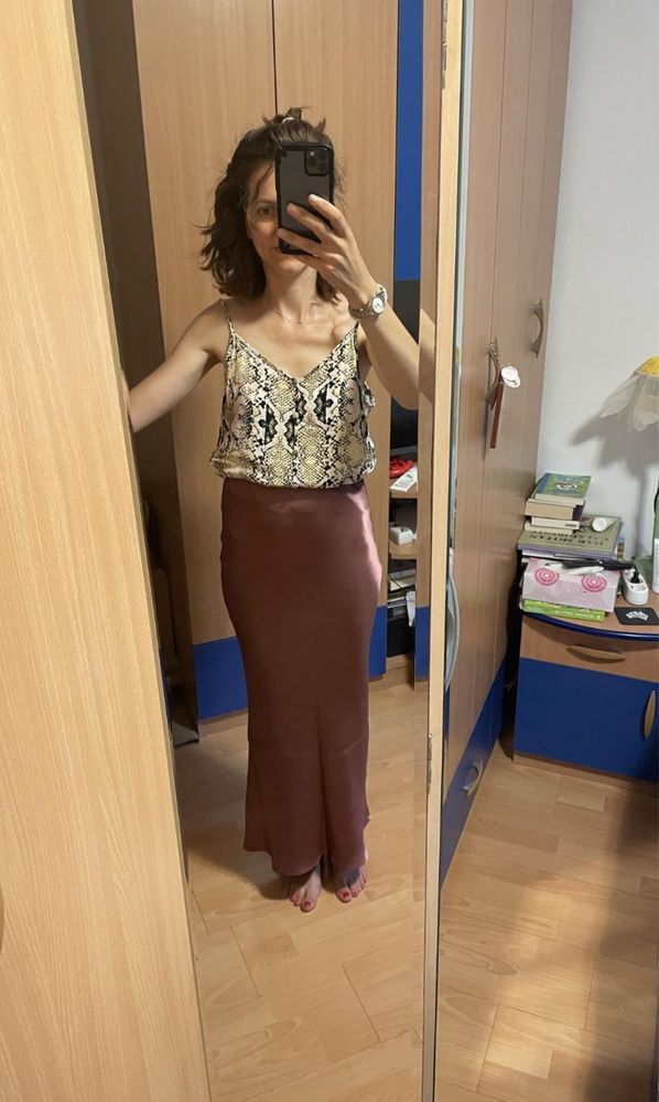 Fusta midi satinata 100% vascoza 34, XS