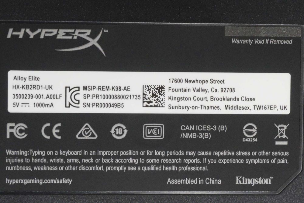 Клавиатура HyperX Alloy Elite Cherry MX Red Switch механична / Вкл.ДДС