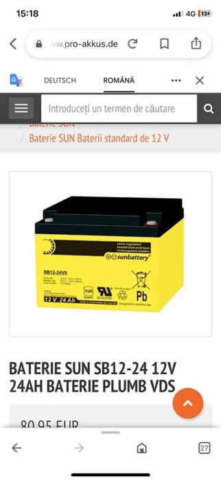 Baterie Sunbattery 12V-24AH plumb  VDS