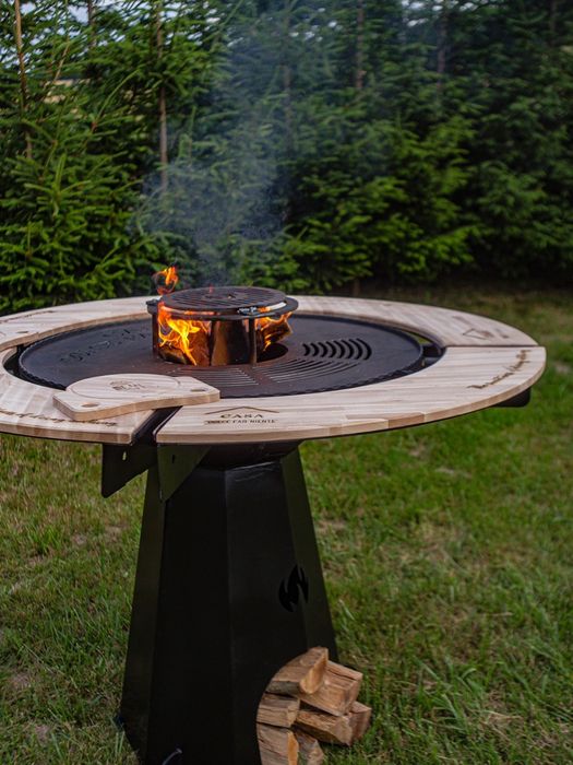 Grătar hexagonal cu plita rotundă oțel + fonta gratarean.com