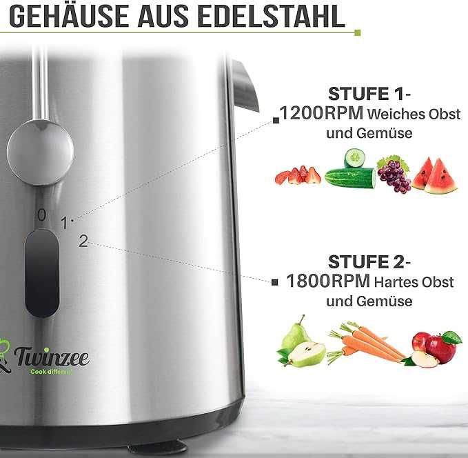 Twinzee Juicer Legume și Fructe - Storcător centrifugal 850W