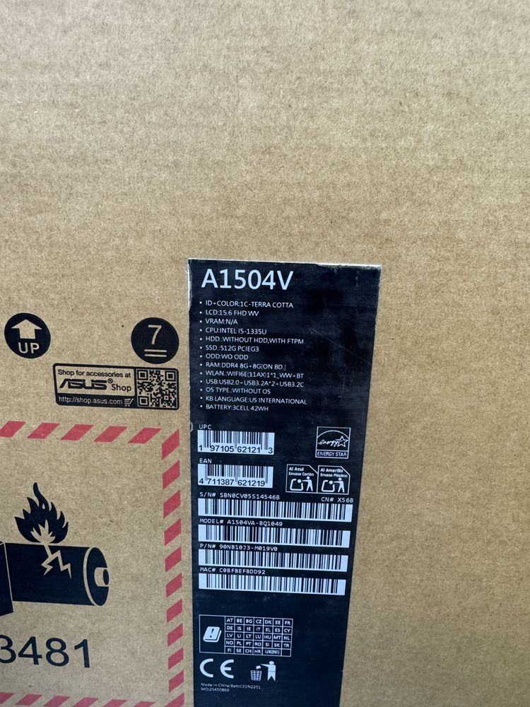 Asus Vivobook 15 A1504VA 15.6 FHD IPS i5-1335U DDR4 16GB SSD 512GB B/U