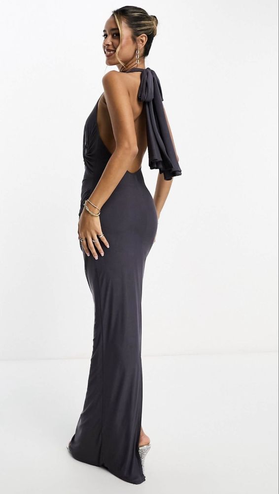 Сива дълга черна рокля ASOS Almond muse