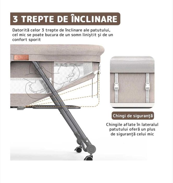 Patut Pliabil 3 trepte de inclinare, sistem de legănare - maroniu.