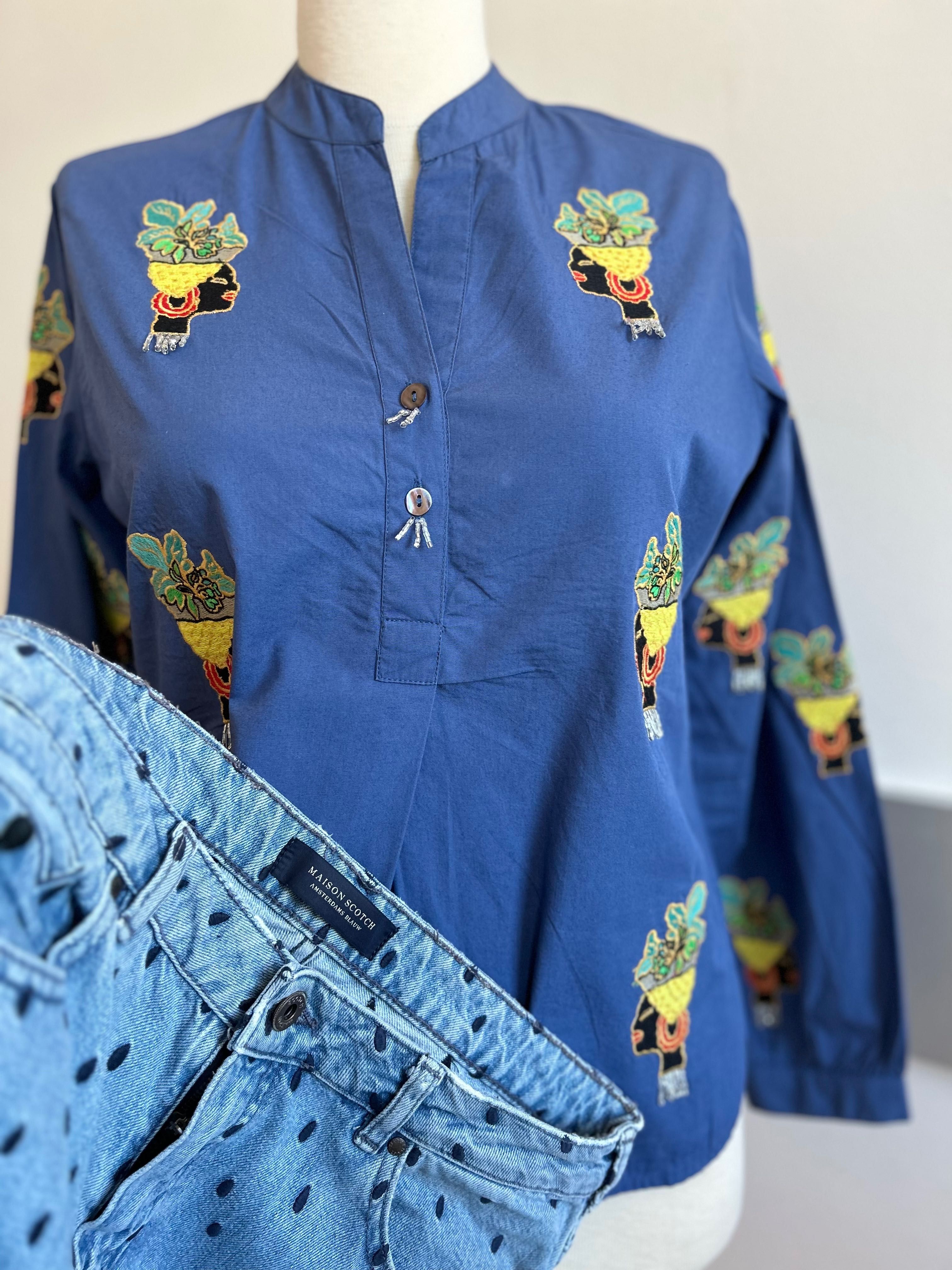 Maison scotch деним и цветна туника