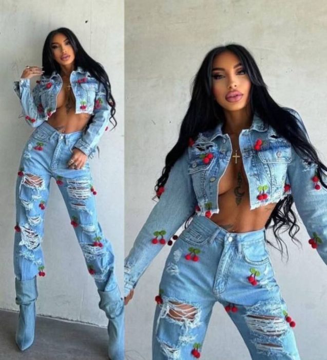 Compleu blugi dama cu cirese