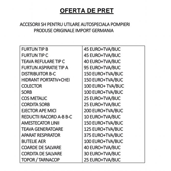 Accesorii Autospeciale Pompieri  toata gama Psi pentru aprobare.