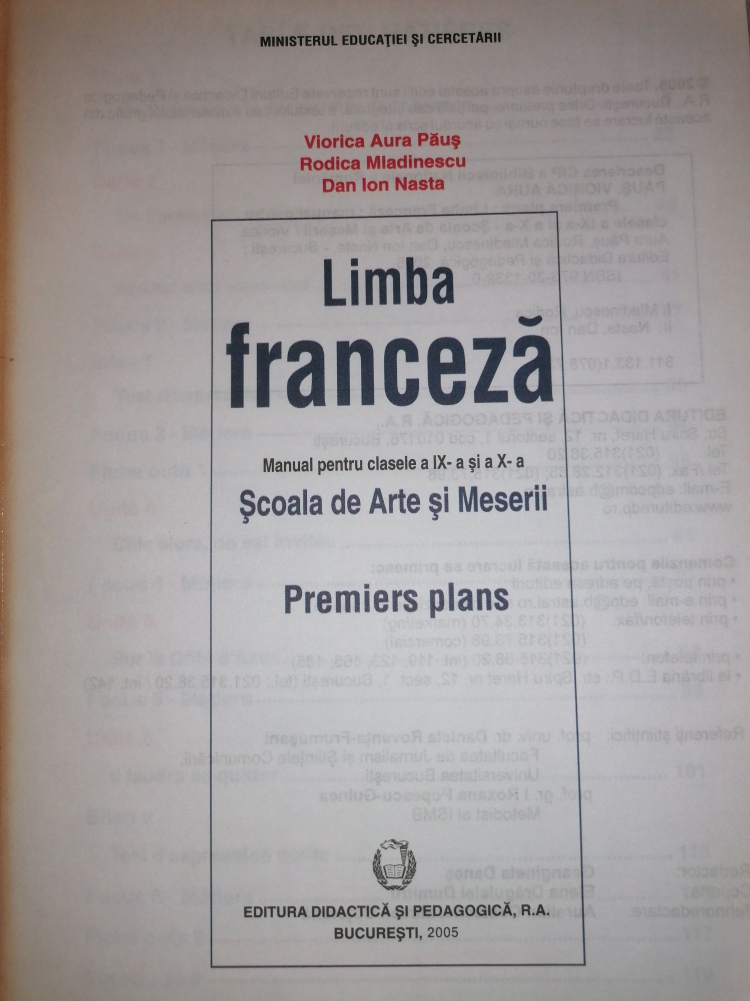 Manual Limba Franceza școala de arte și meserii, Clasele 9 și 10