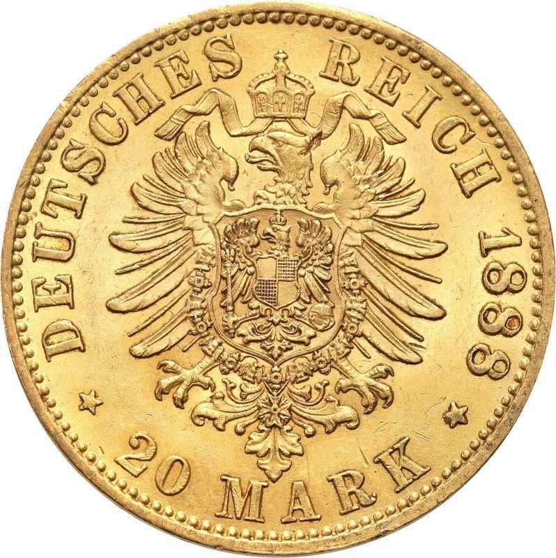 Moneda istorica din Aur  20 marci Frederic al III-lea Regatul Prusiei