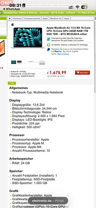 MacBook Air 13.6 M4 10-Core- 1TB