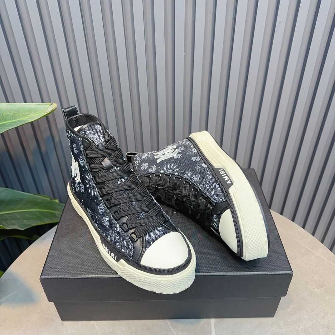 Adidasi Amiri High-Top Court Sneakers - Black/White Premium din Piele