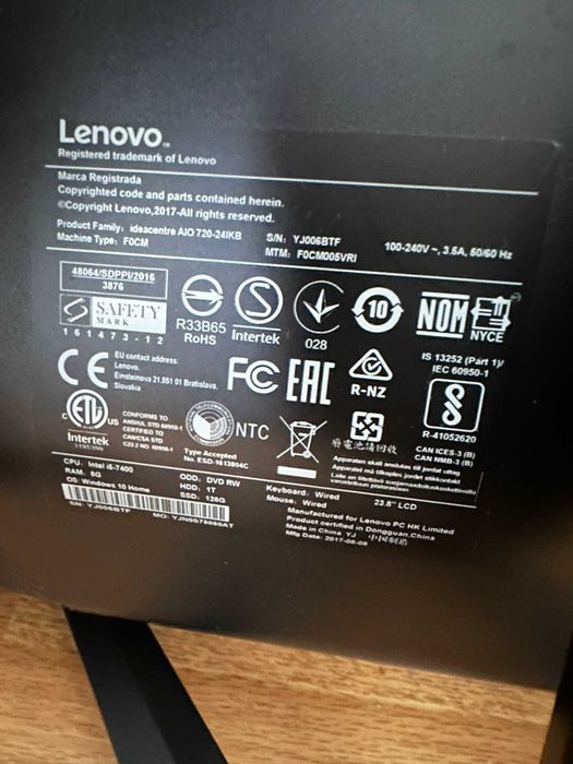 PC Lenovo IdeaCentre All-in-One 720-24IKB i7-7700 20 GB Ram 500 SSD