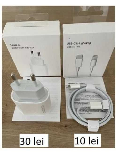 incarcator fast charge iPhone set adaptor 20w si cablu incarcare