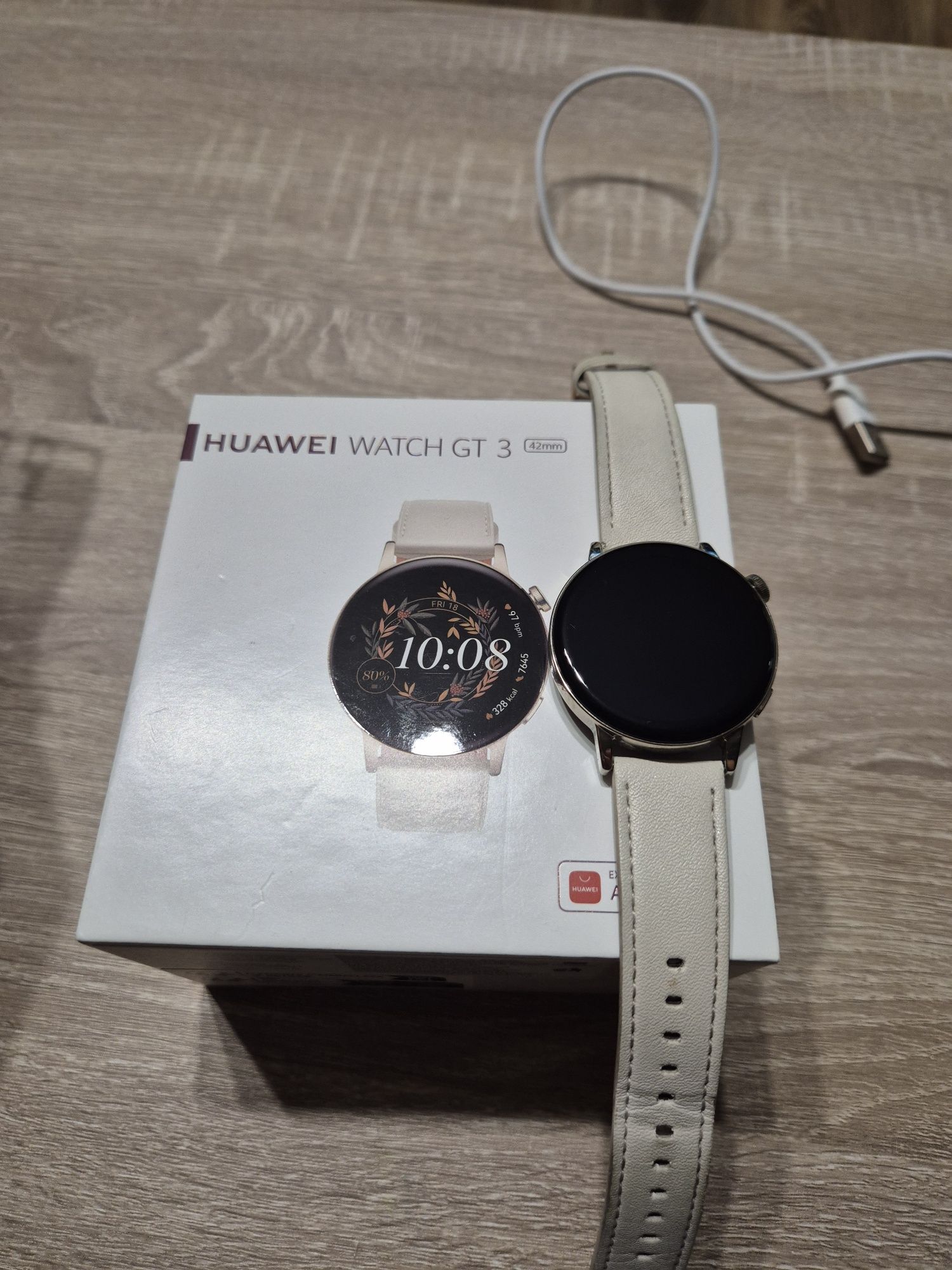 HUAWEI Watch GT 3 42mm Elegant Light Gold White Leather Strap 55027150