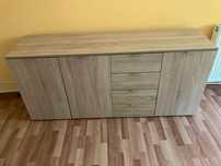 Comodă living cu 2 uși și 4 sertare, crem, 161 cm